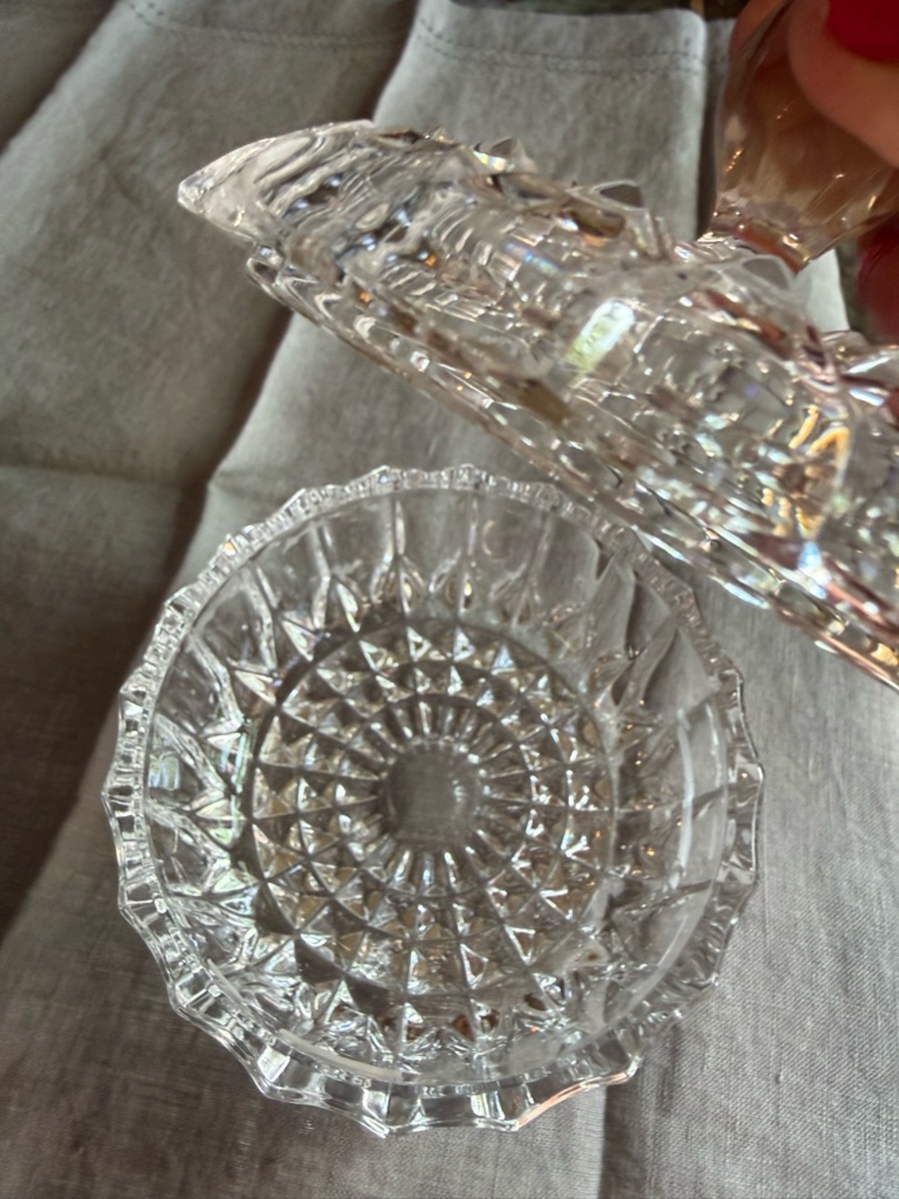 Vintage Cut Glass Covered Candy Dish - Clear Pressed Glass - Picture 6 of 7
